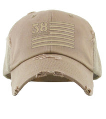 Khaki ￼ ￼￼embroidered vintage mesh patriot hat ￼
